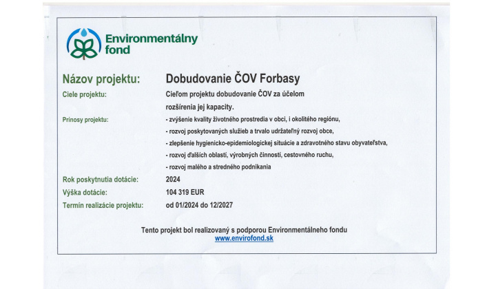 Dobudovanie ČOV Forbasy 