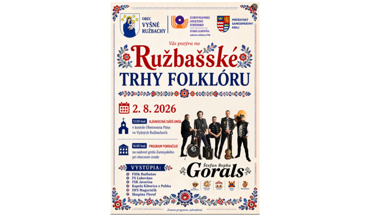 Pozvánka na Ružbašské trhy folklóru 2026 2.augusta 2026