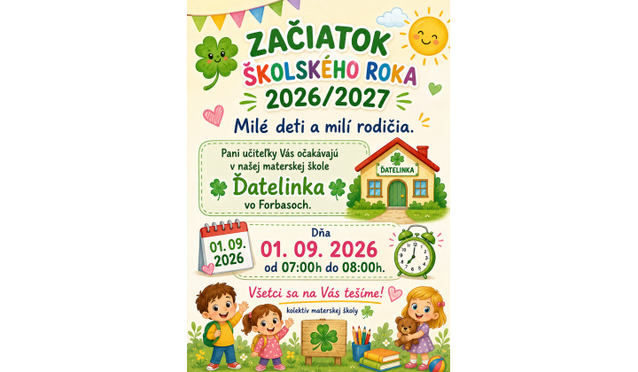 Začiatok školského roka 2026/2027 - MŠ Forbasy 