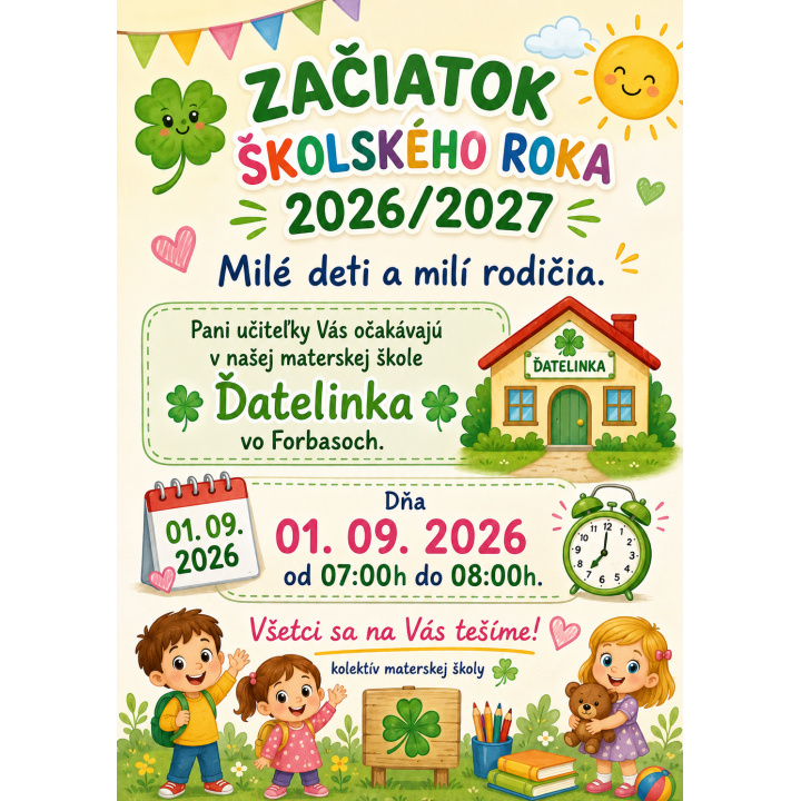 Začiatok školského roka 2026/2027 - MŠ Forbasy 